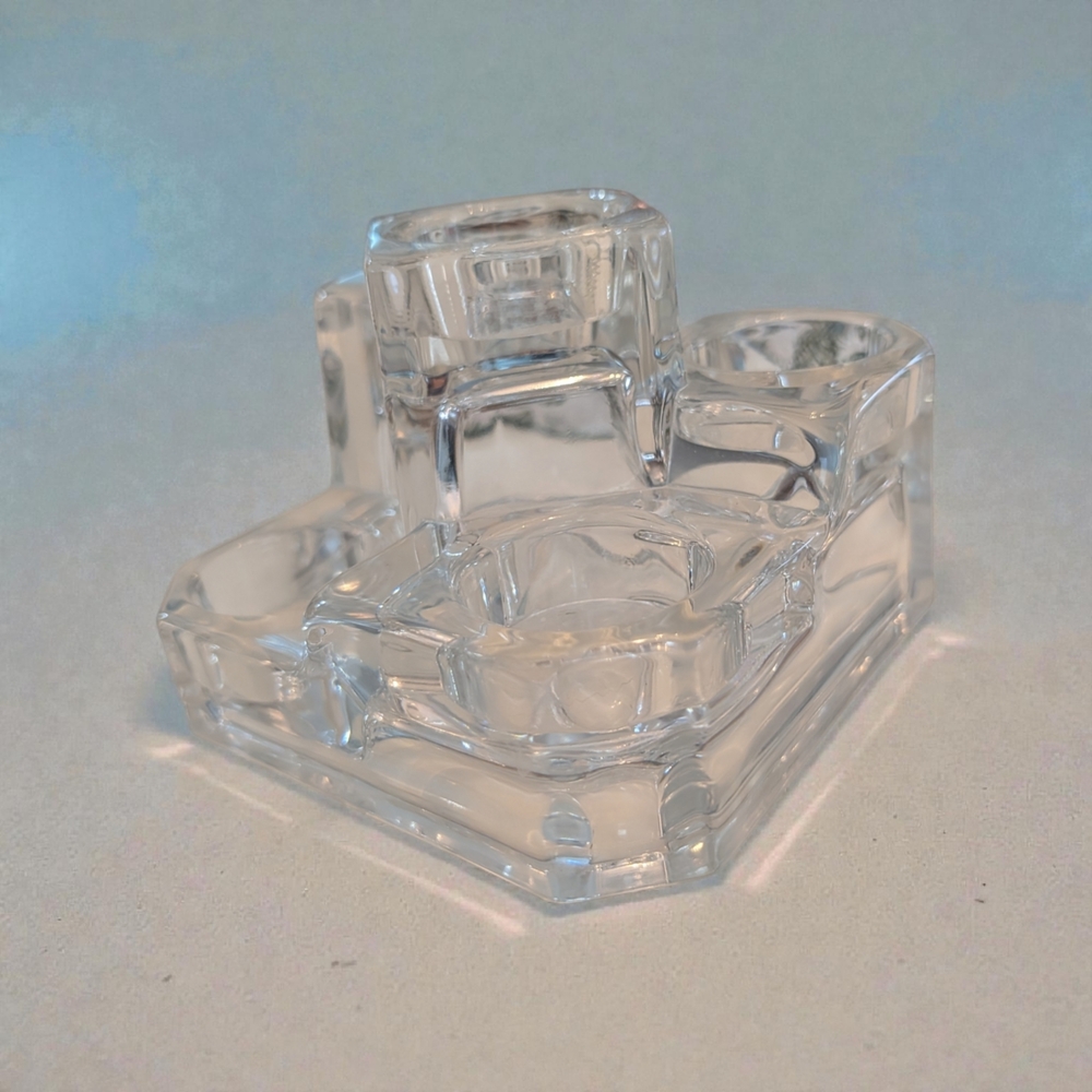 Partylite Made in Germany Clear Glass Block Staggered 5 Tealight Holder Decor